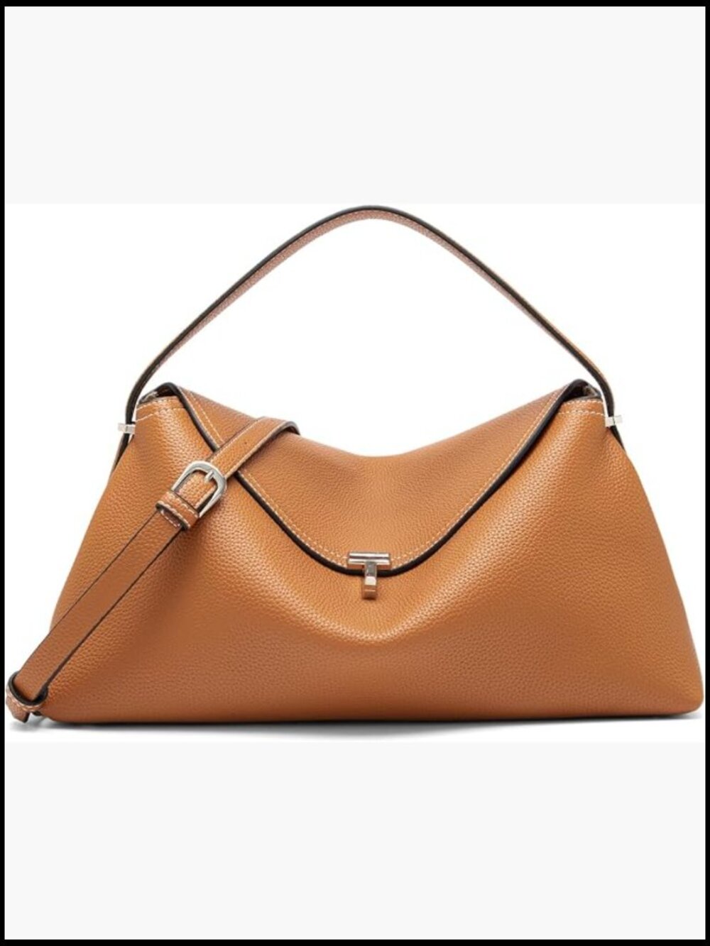 Leather Crossbody Bag Satchel with Multiple Compartments Twist Lock Top Handle - Picture 1 of 7